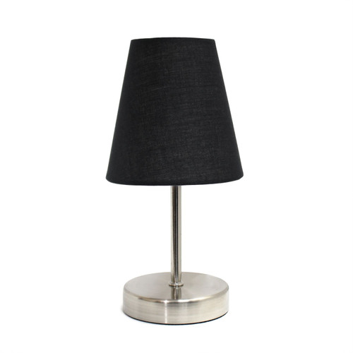 Nickel-Finish Mini Table Lamp with Tapered Shade - 10.5" - Silver and Black - IMAGE 1