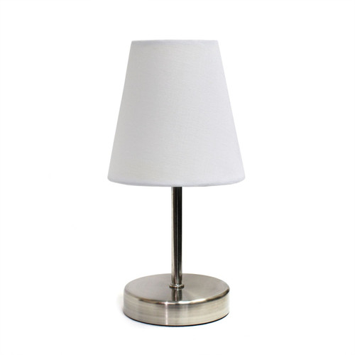 Nickel-Finish Mini Table Lamp with Tapered Shade - 10.5" - Silver and White - IMAGE 1
