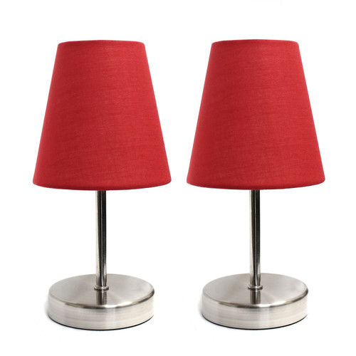 Nickel-Finish Mini Table Lamps with Tapered Shade - 10.5" - Red - Set of 2 - IMAGE 1