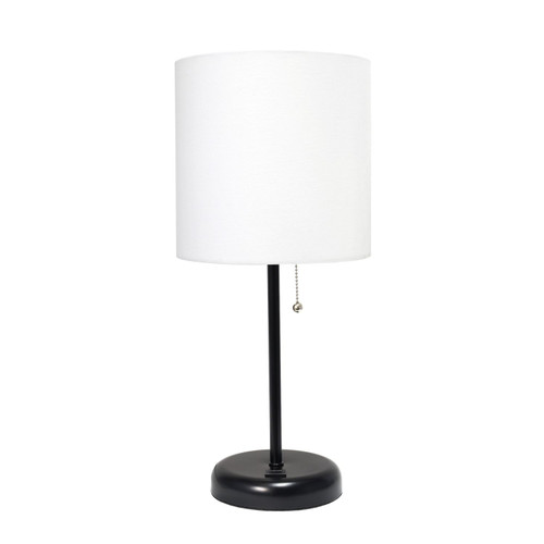 19.5" Black Stick Lamp with USB Charging Port and White Shade - IMAGE 1