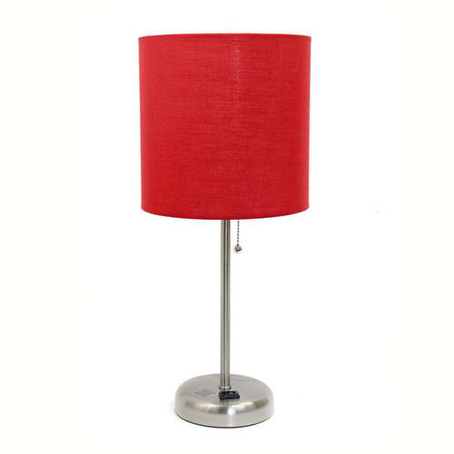 Stick Lamp with USB Charging Port and Drum Shade - 19.5" - Silver and Red - IMAGE 1