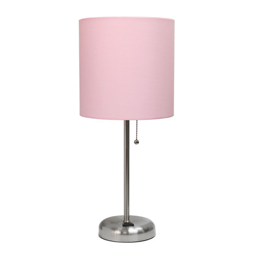 Stick Lamp with USB Charging Port and Drum Shade - 19.5" - Light Pink - IMAGE 1