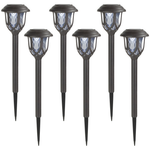 Set of 6 Black Lantern Style Solar Powered LED Pathway Markers, 16.25" - IMAGE 1