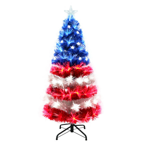 Pre-lit Slim Artificial Patriotic Christmas Tree - 4’ - Fiber Optic Light - IMAGE 1