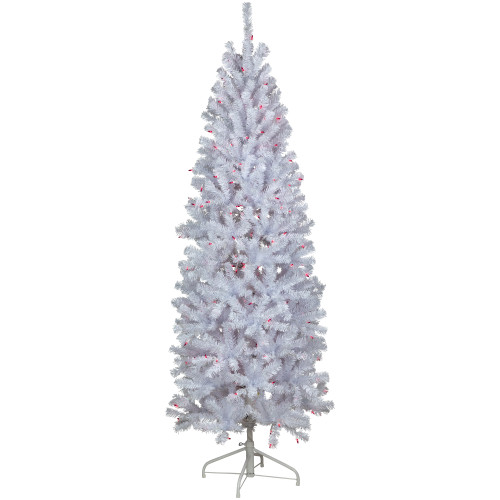 6.5’ Pre-Lit Slim Geneva White Spruce Artificial Christmas Tree, Pink Lights - IMAGE 1