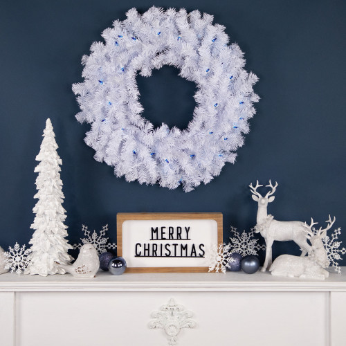 Pre-Lit Geneva Spruce Artificial Christmas Wreath - 24" - White - Blue Lights - IMAGE 1