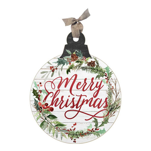 Merry Christmas Wooden Ornament Disc Sign - 24" - White and Red - IMAGE 1