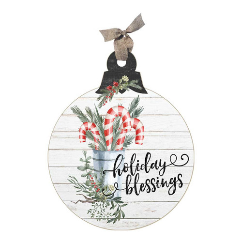 24" White and Green "Holiday Blessings" Large Wooden Christmas Ornament Sign - IMAGE 1