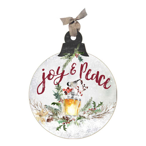 24" White and Green "Joy & Peace" Christmas Large Wooden Ornament Sign - IMAGE 1