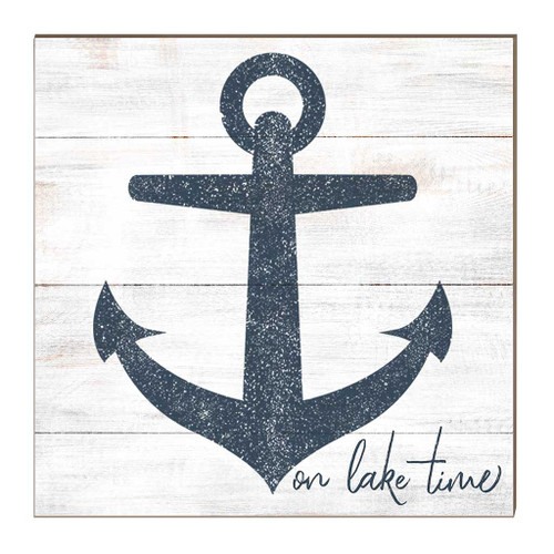 10" Black and White "On Lake Time" Anchor Wooden Sign - IMAGE 1