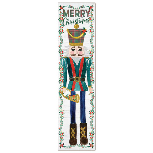 Trumpeter Nutcracker "Merry Christmas" Outdoor Porch Sign - 48" - White and Green - IMAGE 1