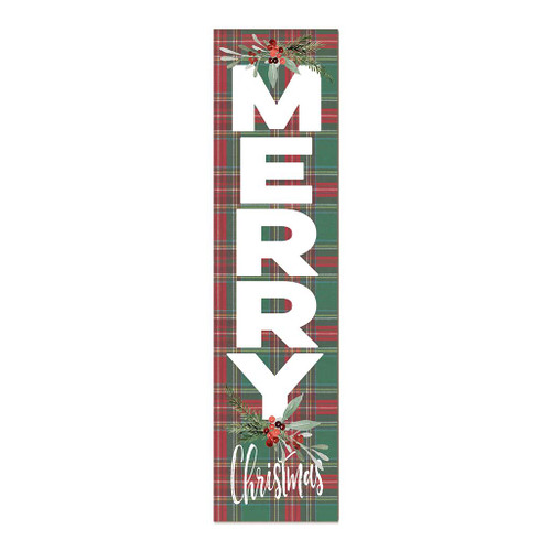 "Merry Christmas" Outdoor Porch Sign - 48" - Red and Green Tartan Plaid - IMAGE 1