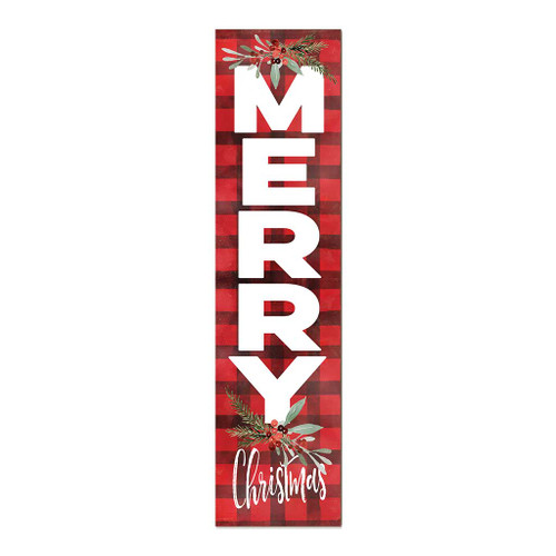 "Merry Christmas" Checkered Porch Sign - 48" - White and Red - IMAGE 1