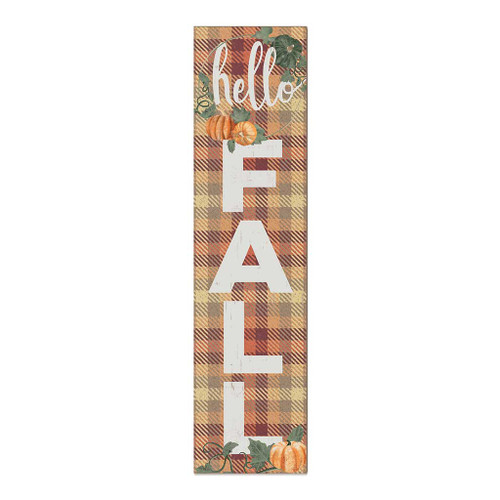 Checkered "Hello Fall" Outdoor Porch Sign - 48" - Orange - IMAGE 1