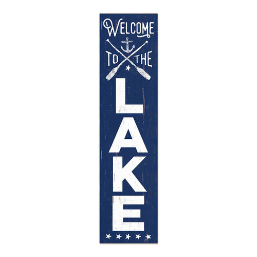 Rectangular "Welcome to the Lake" Outdoor Porch Sign - 48" - Blue and White - IMAGE 1