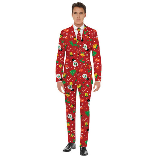 Red and White Christmas Icons Motif Men Adult Suit - Large - IMAGE 1