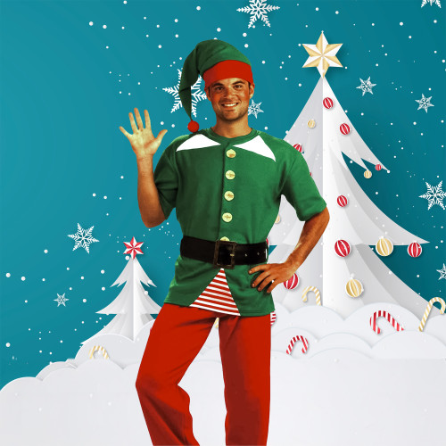 Green and White Jolly Elf Adult Christmas Costume - Medium - IMAGE 1