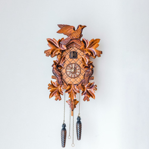 21" Brown and Gold Bird Cuckoo Wall Clock - IMAGE 1