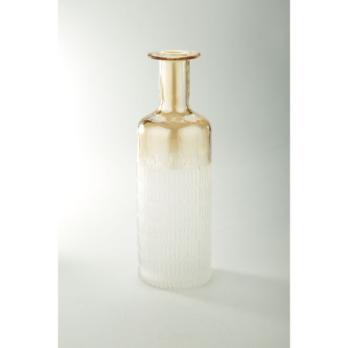 15.5" White and Champagne Embossed Line Pattern Glass Vase - IMAGE 1