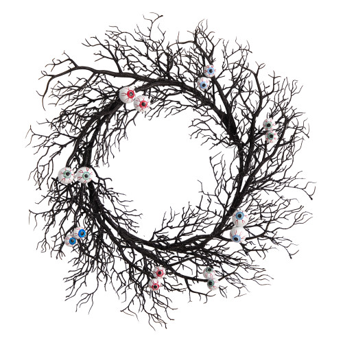Gazing Eyeballs Halloween Twig Wreath, 30-Inch, Unlit - IMAGE 1