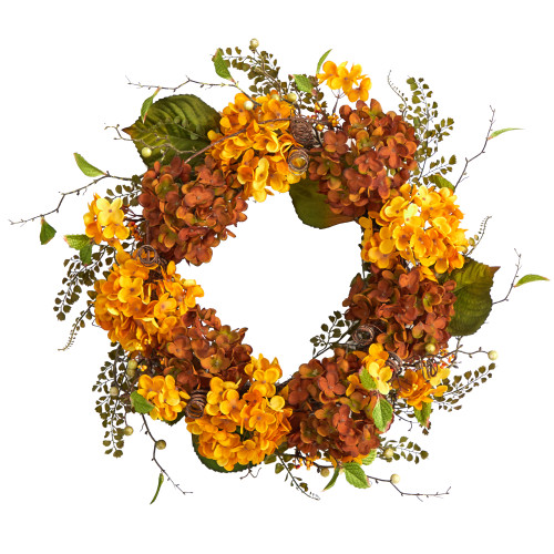 Hydrangea Artificial Fall Harvest Wreath - 24" - IMAGE 1