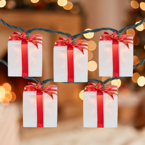 Bow Wrapped Presents Christmas Light Set - Clear - 7.5' Green Wire - 10ct - IMAGE 1