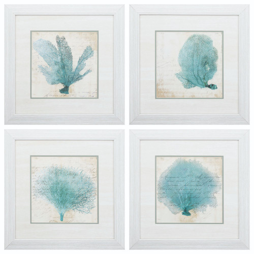 Set of 4 Blue and White Coral Square Wall Art Decors 21" x 21" - IMAGE 1