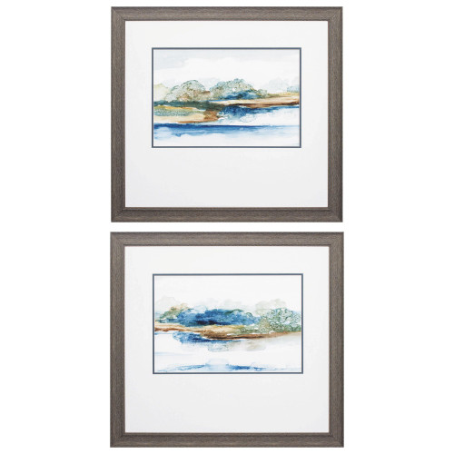 Set of 2 Blue and Brown Serenity Rectangular Wall Art Decors 26" x 28" - IMAGE 1