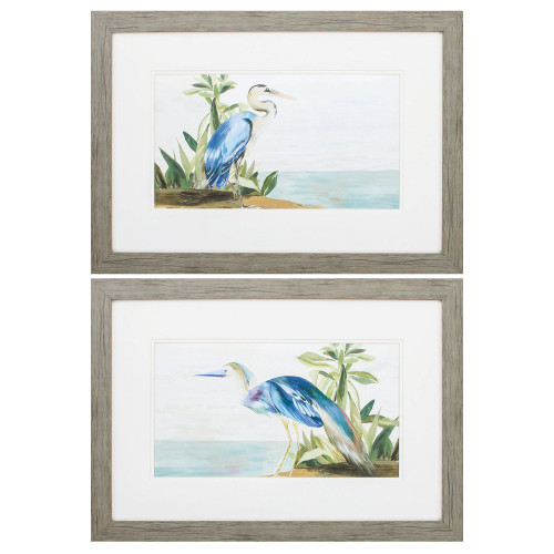 Set of 2 Blue and Green Rectangle Wall Art Decor 19" x 27" - IMAGE 1