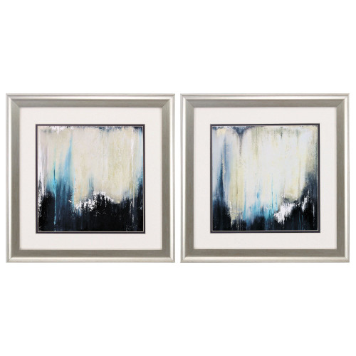 Set of 2 Black and Blue Illusion Square Wall Art Decors 19" x 19" - IMAGE 1