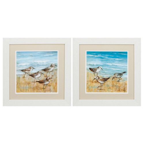 Set of 2 Blue and Brown Sandpipers Square Wall Art Decors 19" x 19" - IMAGE 1