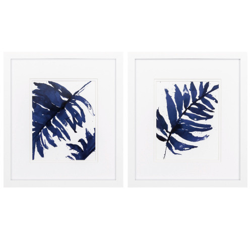 Set of 2 Blue and White Fern Rectangular Wall Art Decors 16" x 14" - IMAGE 1