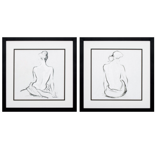 Set of 2 Black and White Poised Pose Square Wall Art Decors 17" x 17" - IMAGE 1