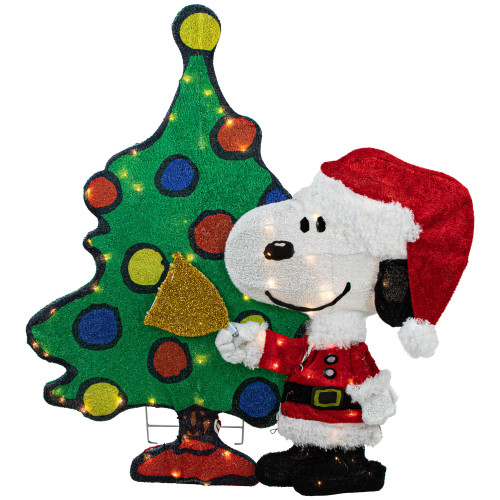 LED Lighted Peanuts Snoopy and Christmas Tree Outdoor Decoration - 32" - IMAGE 1