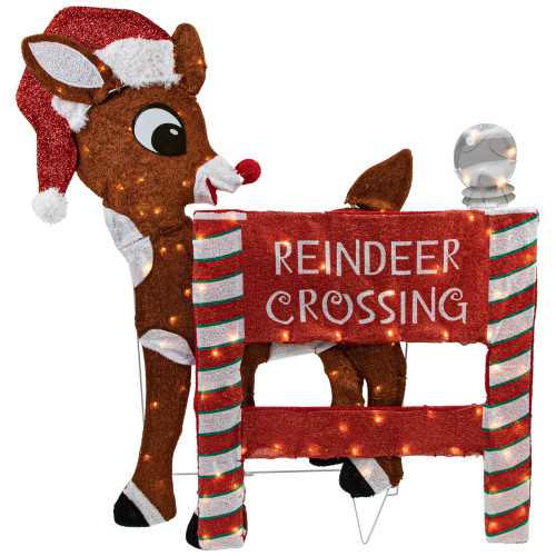 LED Lighted Rudolph Reindeer Crossing Outdoor Christmas Sign - 36" - Warm White - IMAGE 1