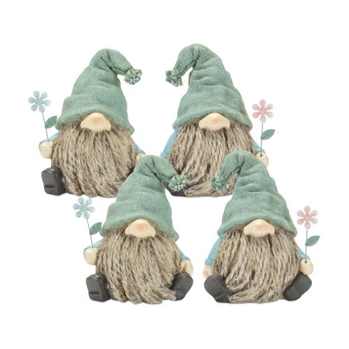 Set of 4 Gnome with Flower Christmas Tabletop Figurines 5.25" - IMAGE 1