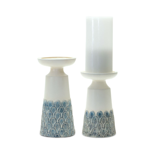 Set of 2 Modern Patterned Candle Holders 8.25" - IMAGE 1