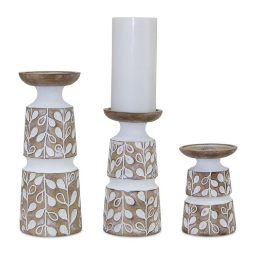 Set of 3 Leaf Candle Holders 10.25" - IMAGE 1