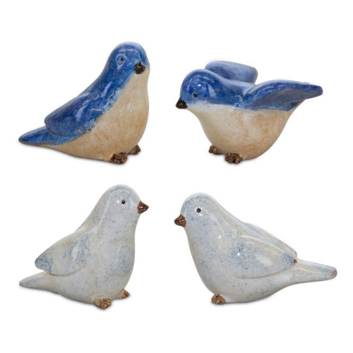 Set of 4 Glazed Bird Tabletop Figurines 3.25" - IMAGE 1