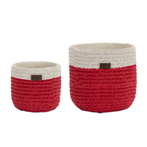 JOY Woven Planter Pots - 7" - Red and Beige - Set of 2 - IMAGE 1