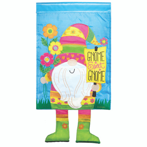 Embroidered Gnome Sweet Gnome Crazy Leg Outdoor Garden Flag - 18" x 13" - IMAGE 1