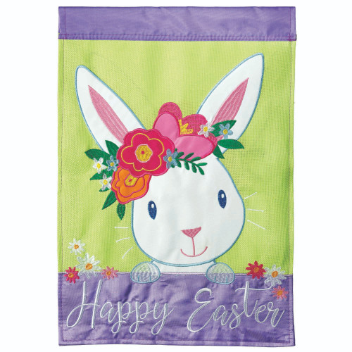 Green and Purple Happy Easter Bunny Outdoor Garden Flag 18" x 13" - IMAGE 1