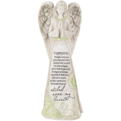 Fingerprints Bereavement Angel Tabletop Figurine - 11" - White and Green - IMAGE 1