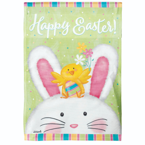 Green and Pink Happy Easter Bunny Outdoor Garden Flag 18" x 13" - IMAGE 1