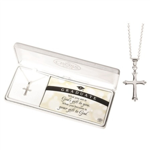 18" Silver Plated Graduate God's Gift Budded Necklace with Cross Pendant - IMAGE 1