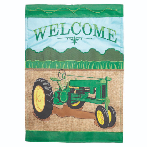 Rustic Double Applique Tractor Welcome Embroidered Outdoor Garden Flag - 18" x 13" - IMAGE 1