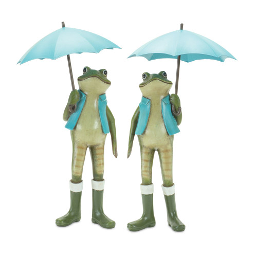 Set of 2 Frog with Umbrella Tabletop Figurines 11.25" - IMAGE 1