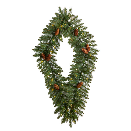 Pre-Lit Pinecone Artificial Diamond Christmas Wreath, 36-Inch, Clear LED Lights - IMAGE 1