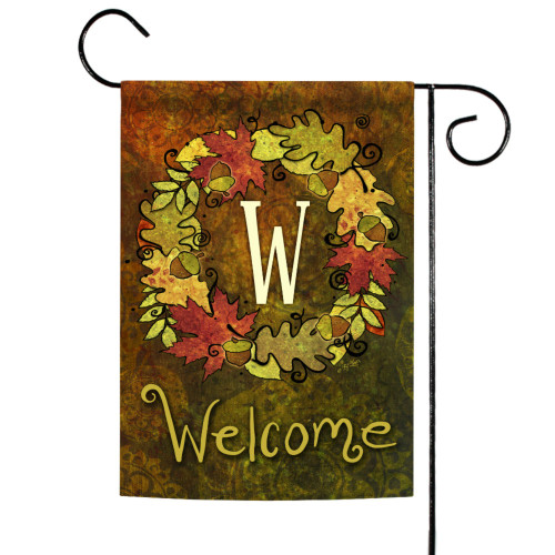 Yellow and Brown Fall Wreath Monogram W Outdoor Garden Flag 18" x 12.5" - IMAGE 1