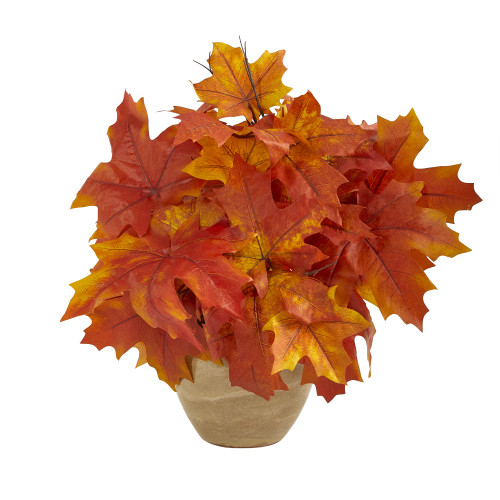 16" Maple Leaves Artificial Fall Harvest Plant in Decorative Planter - IMAGE 1